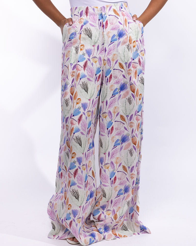 Kaira Pants - Unique Multicolored Print Purple