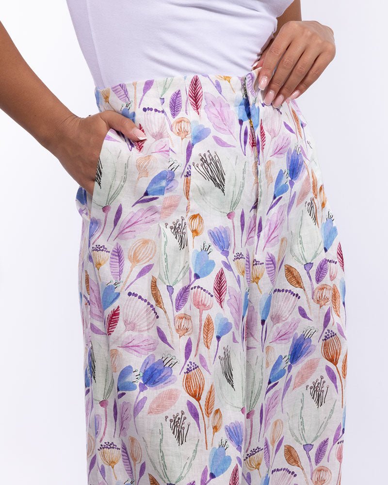 Kaira Pants - Unique Multicolored Print Purple