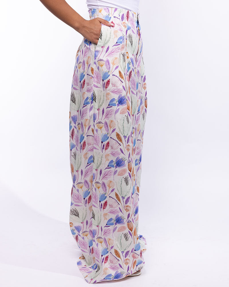 Kaira Pants - Unique Multicolored Print Purple