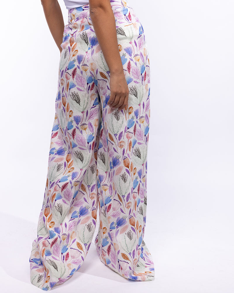 Kaira Pants - Unique Multicolored Print Purple