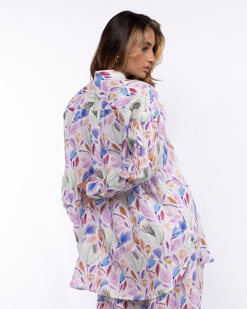 Kaira Shirt - Unique Multicolored Print Purple