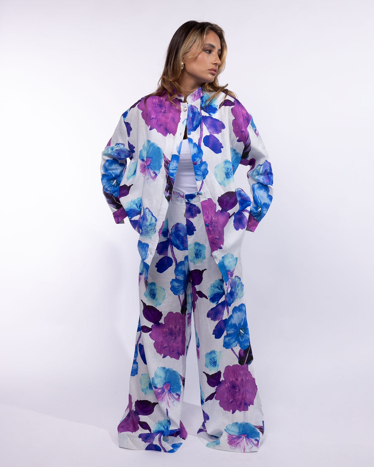 Kaira Pants - Hibiscus Purple Blue