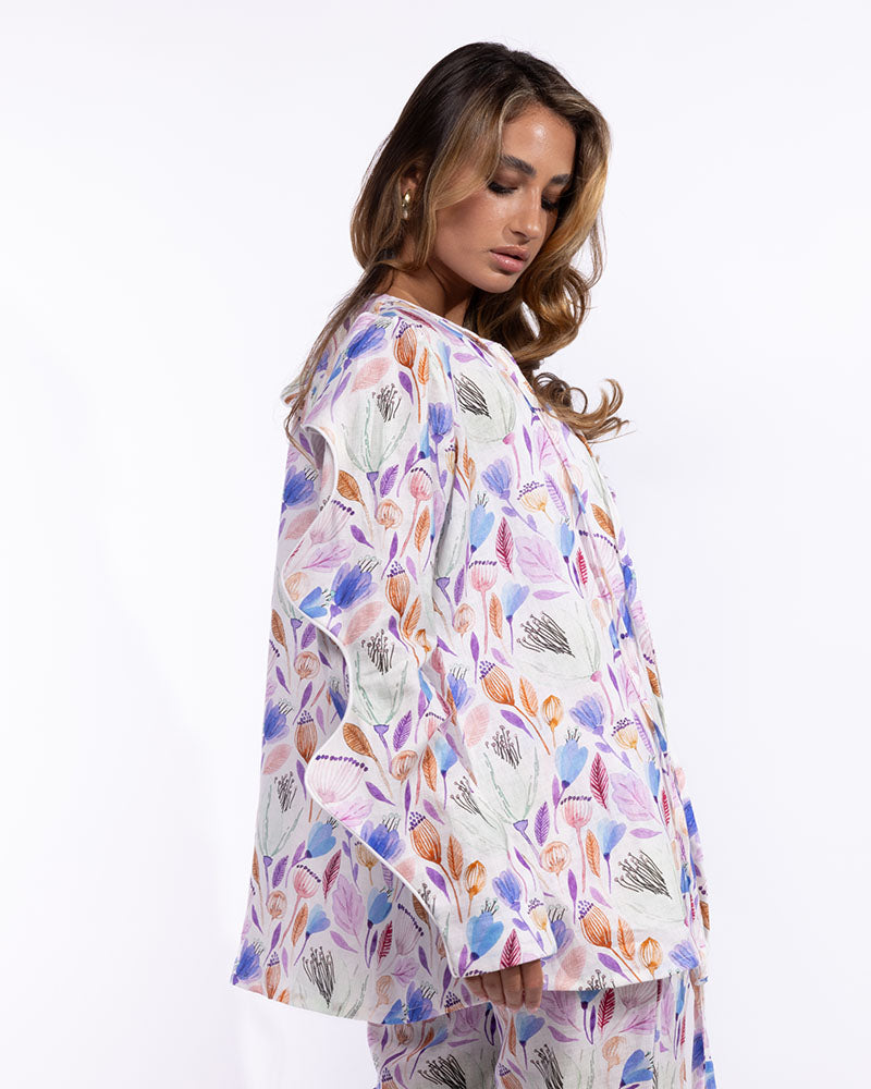 Cleo Shirt - Purple -Unique Multicolored Print