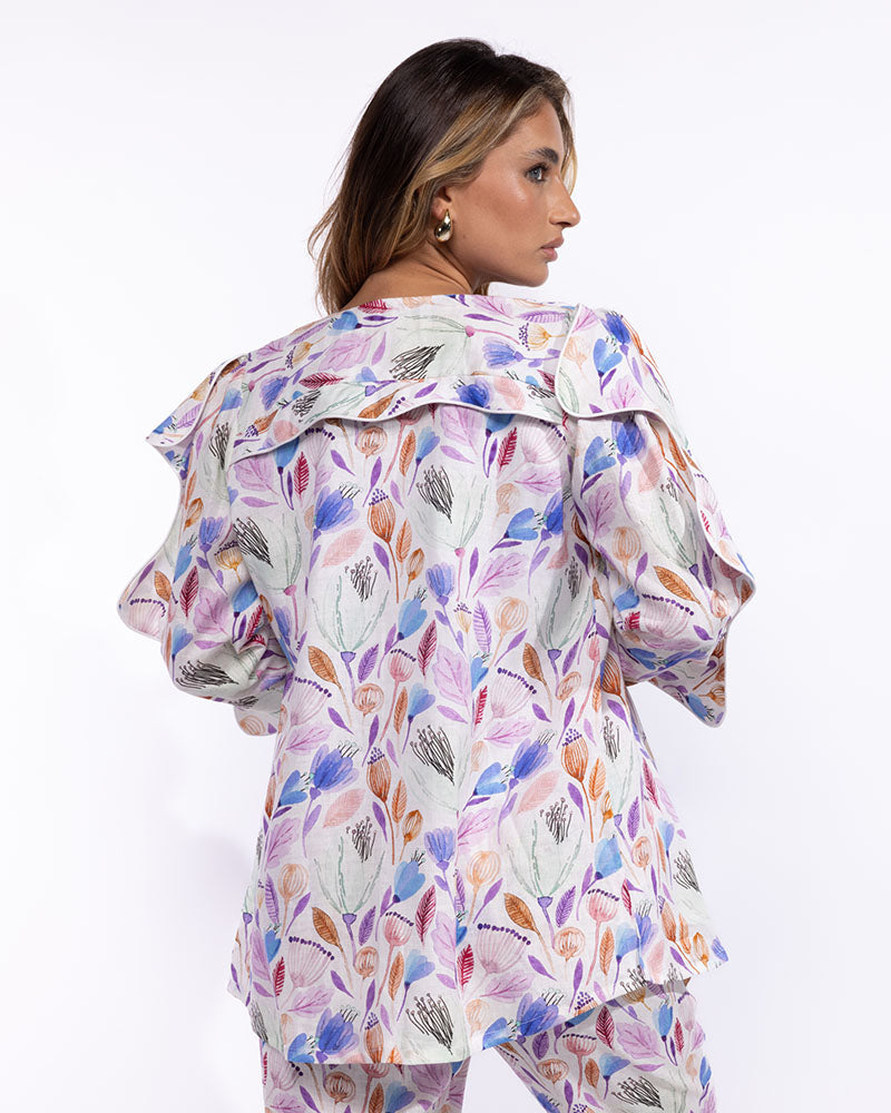 Cleo Shirt - Purple -Unique Multicolored Print