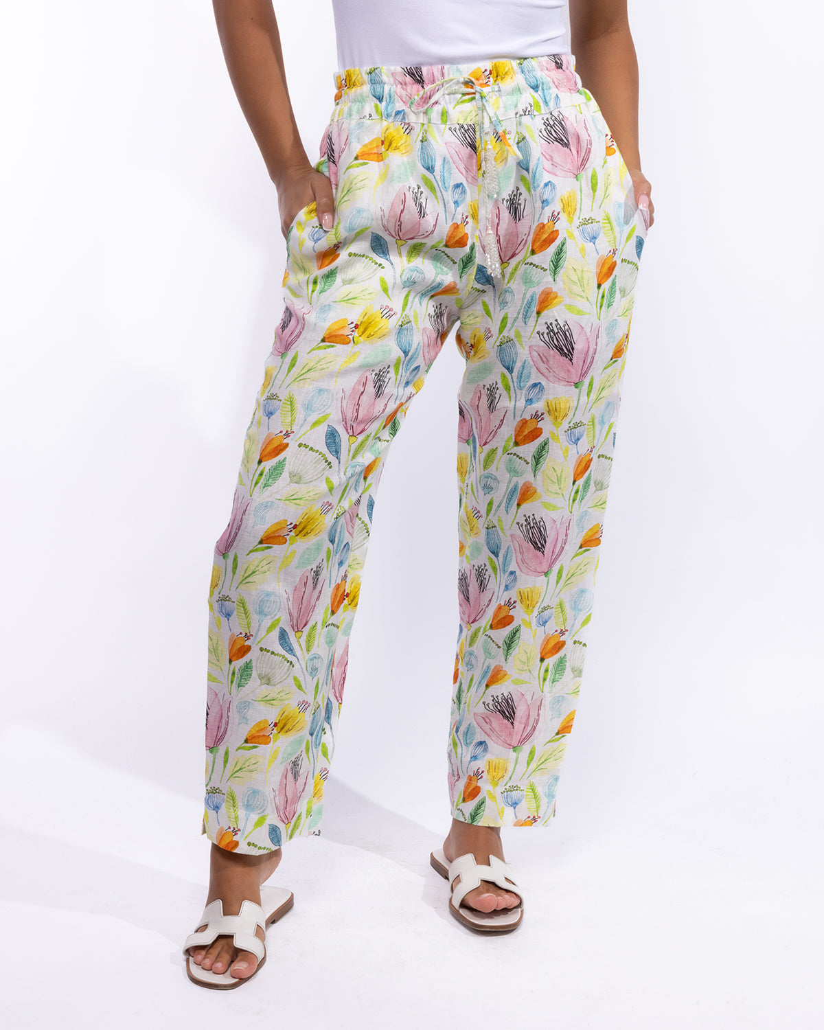 Cleo Pants - Orange-Unique Multicolored Print
