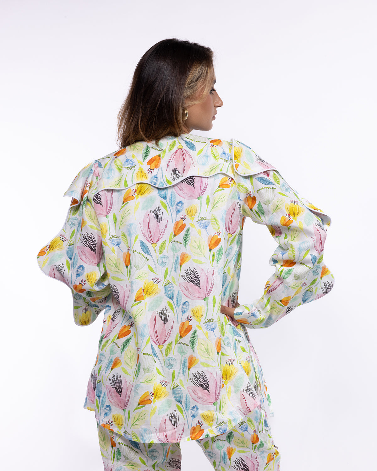 Cleo Shirt - Orange-Unique Multicolored Print